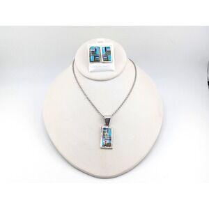 Authentic Patricia Becenti Navajo Inlay Necklace & Earring Set Mosaic Jewelry**